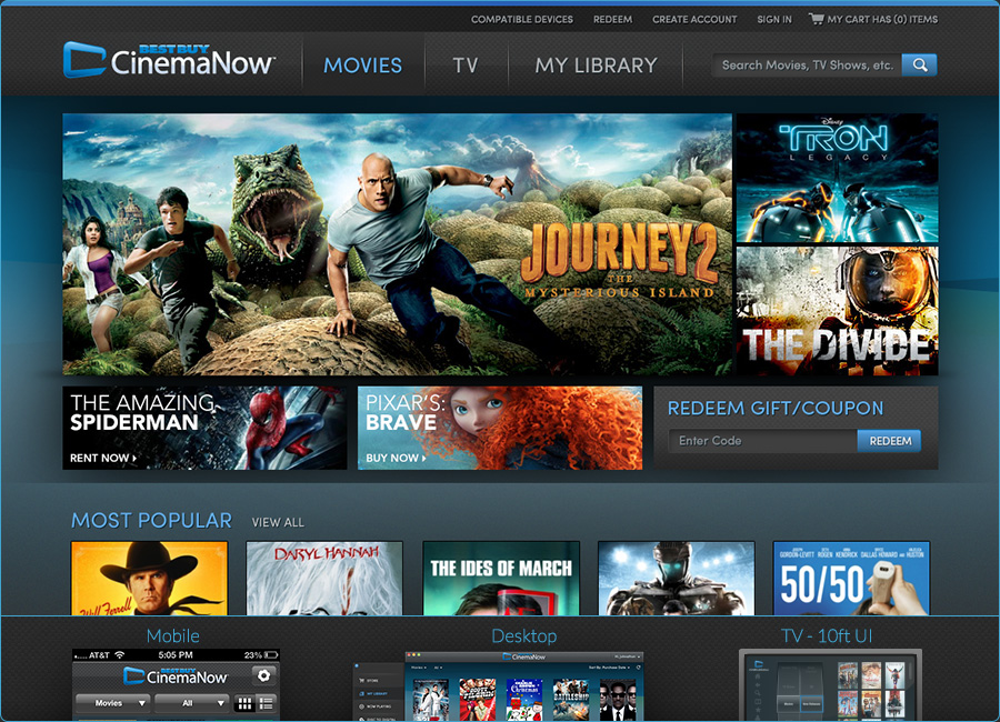 Best Buy CinemaNow Branding, UX Design and Presentation Layer Design