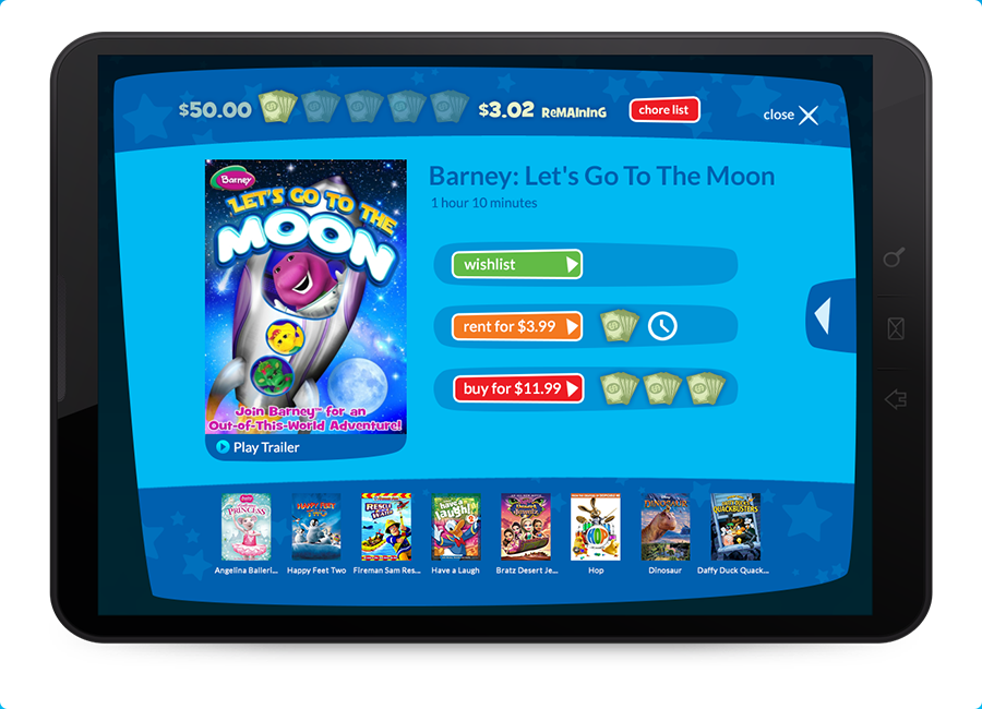 ToysRus Movies storefront UX design for Toys”R”Us Tabeo Tablet