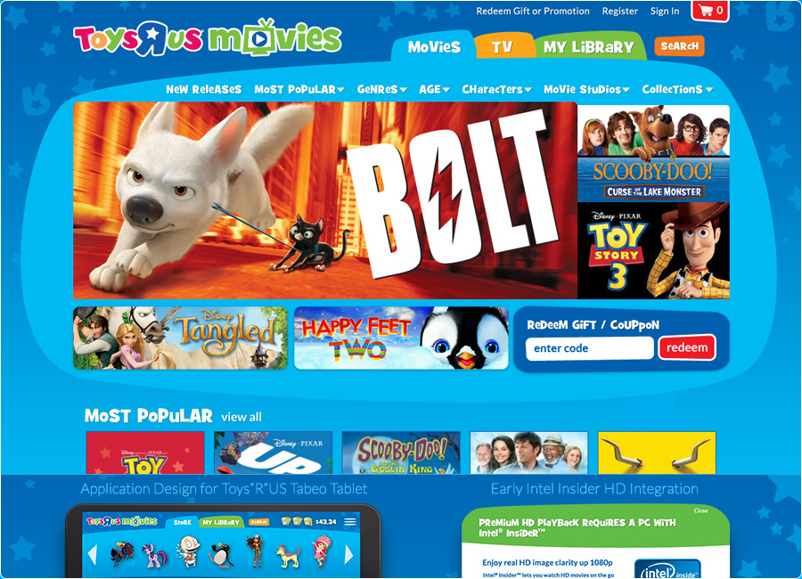 ToysRus Movies Branding, UX Design and Presentation Layer Design